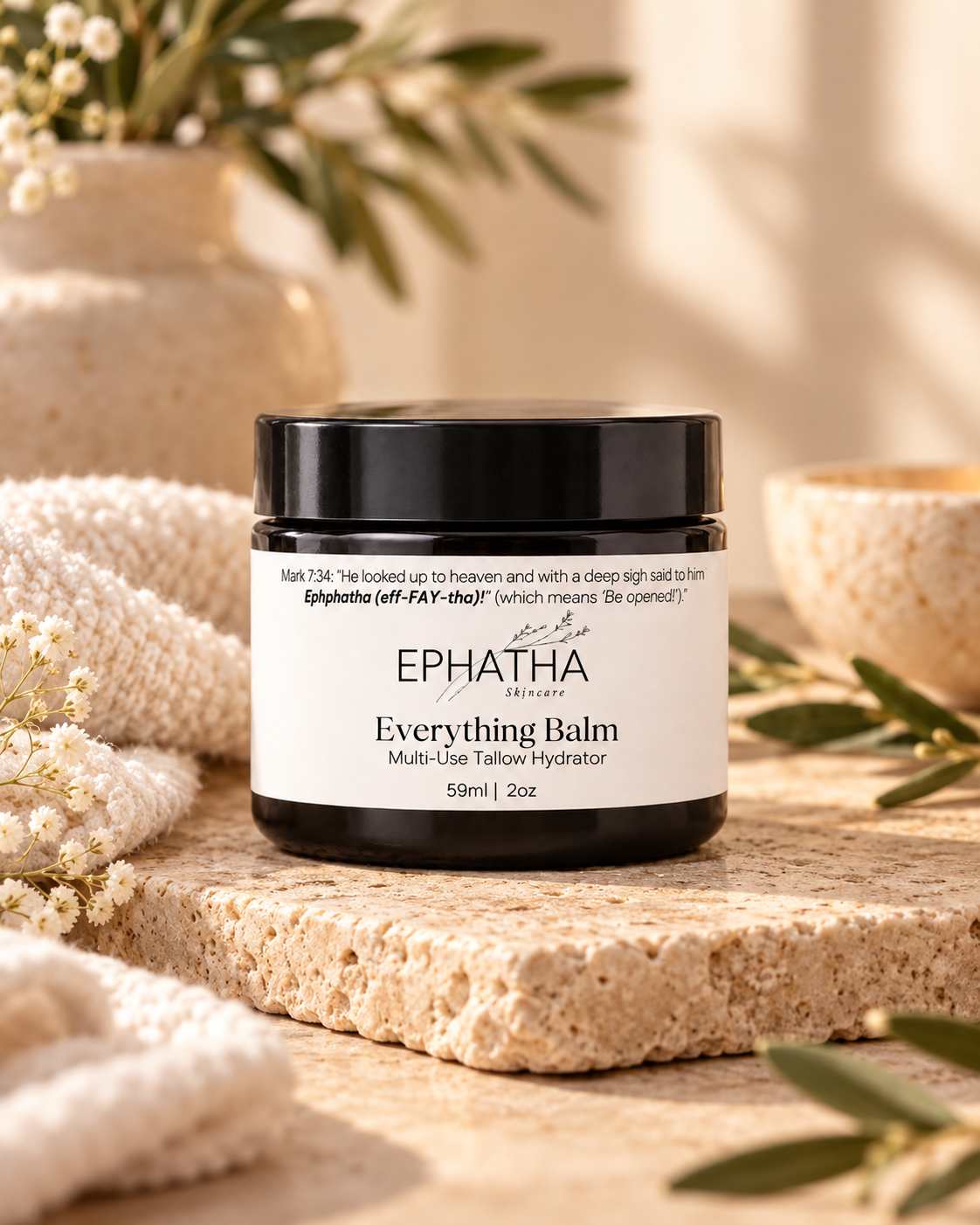 Ephatha Everything Balm in a natural skincare setting
