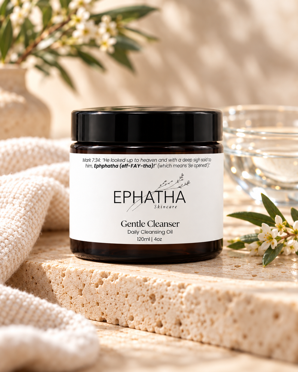 Ephatha Gentle Cleanser in a natural skincare setting