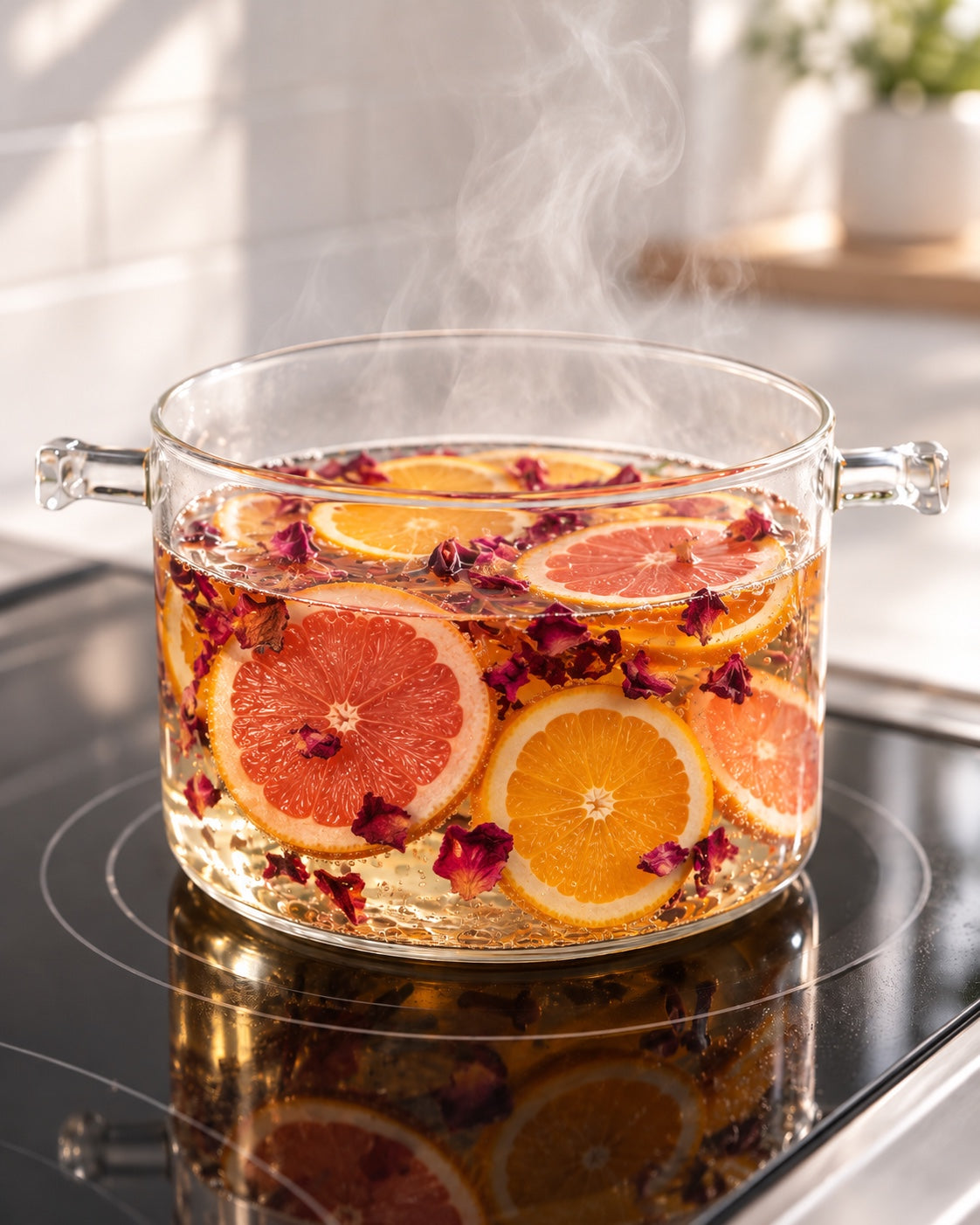 Pink Citrus simmer pot with grapefruit, orange and rose petals