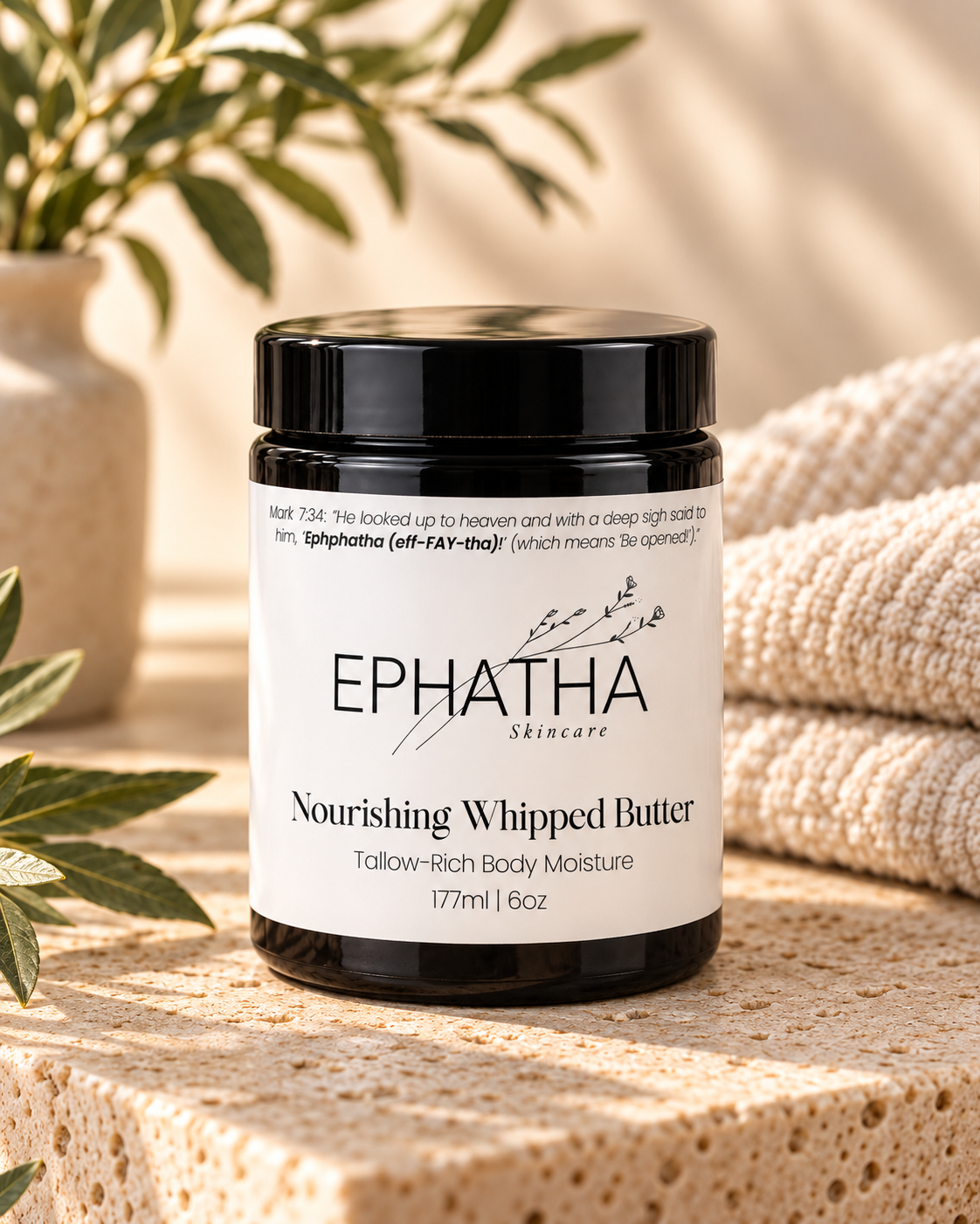 Ephatha Nourishing Whipped Butter in a natural skincare setting